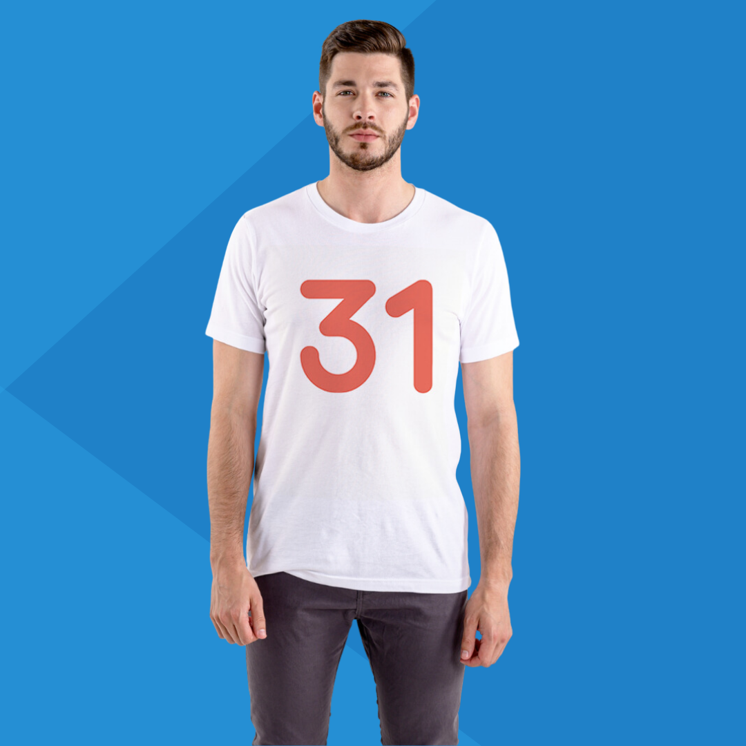 Number 31 white printed t-shirt for men front