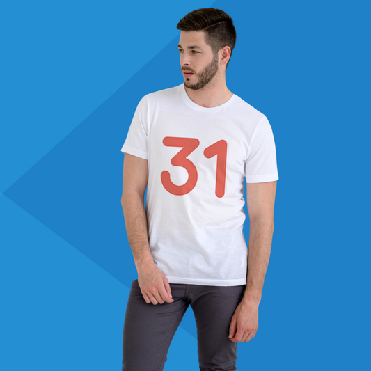 Number 31 white printed t-shirt for men under 500