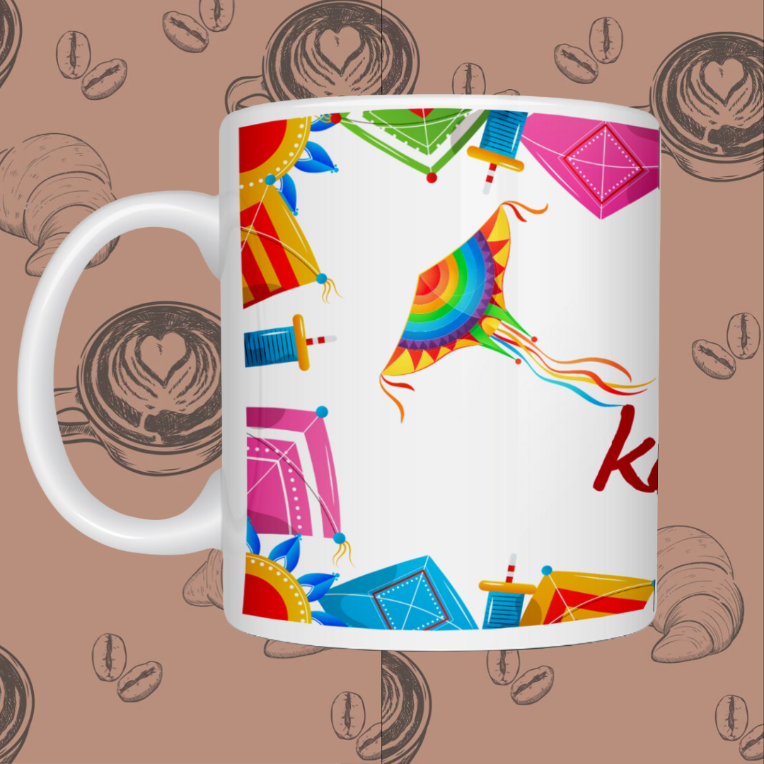 Basant Panchami "Soar high kite in the sky" Printed ceramic mug