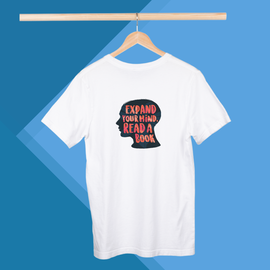 "Promote Growth and Learning with This Men's 'Expand Your Mind Read A Book' Printed White T-Shirt"