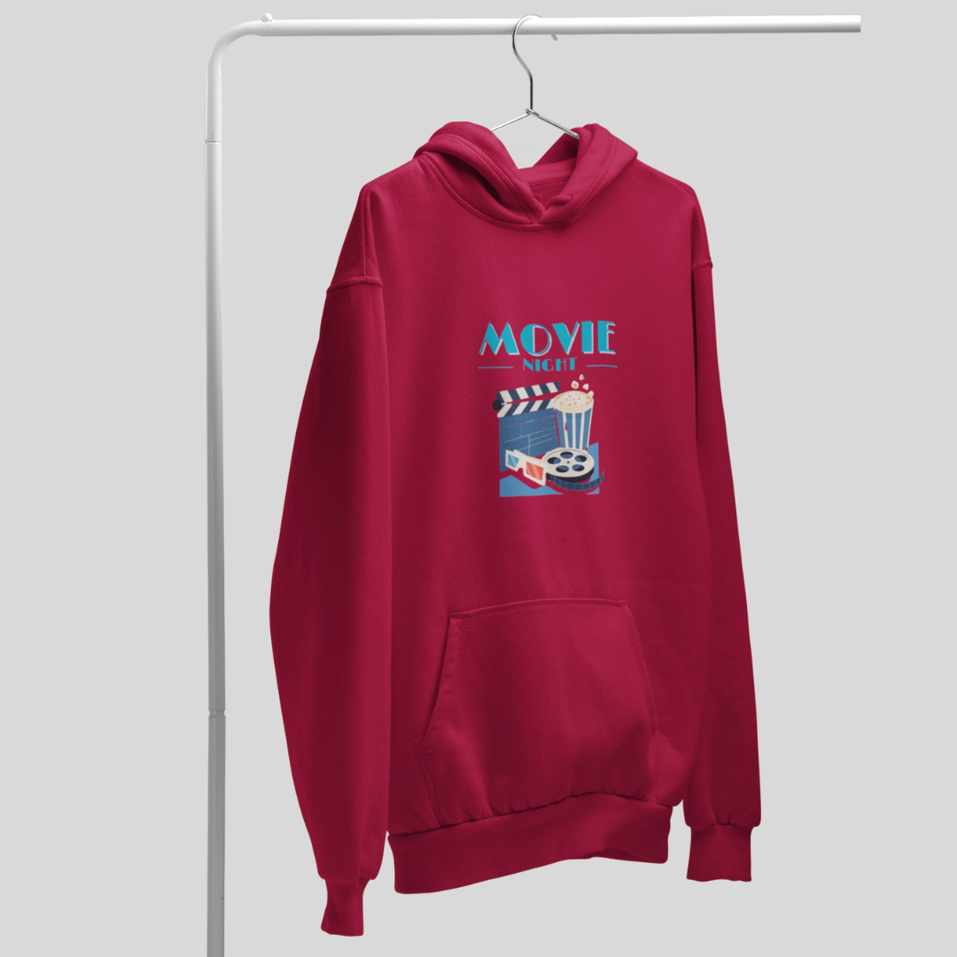 Cozy up with the Women's "Movie Night" Printed Maroon Hoodie