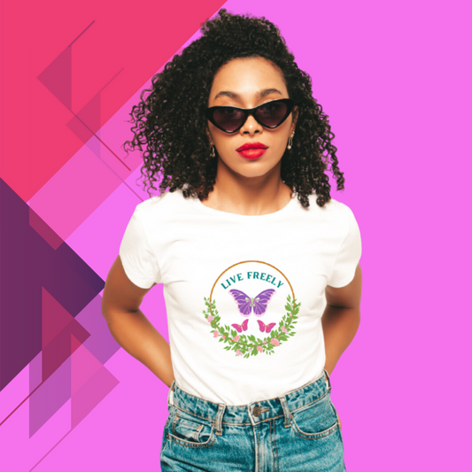 "Embrace Freedom with Our 'Live Freely' Women's Printed White T-shirt"