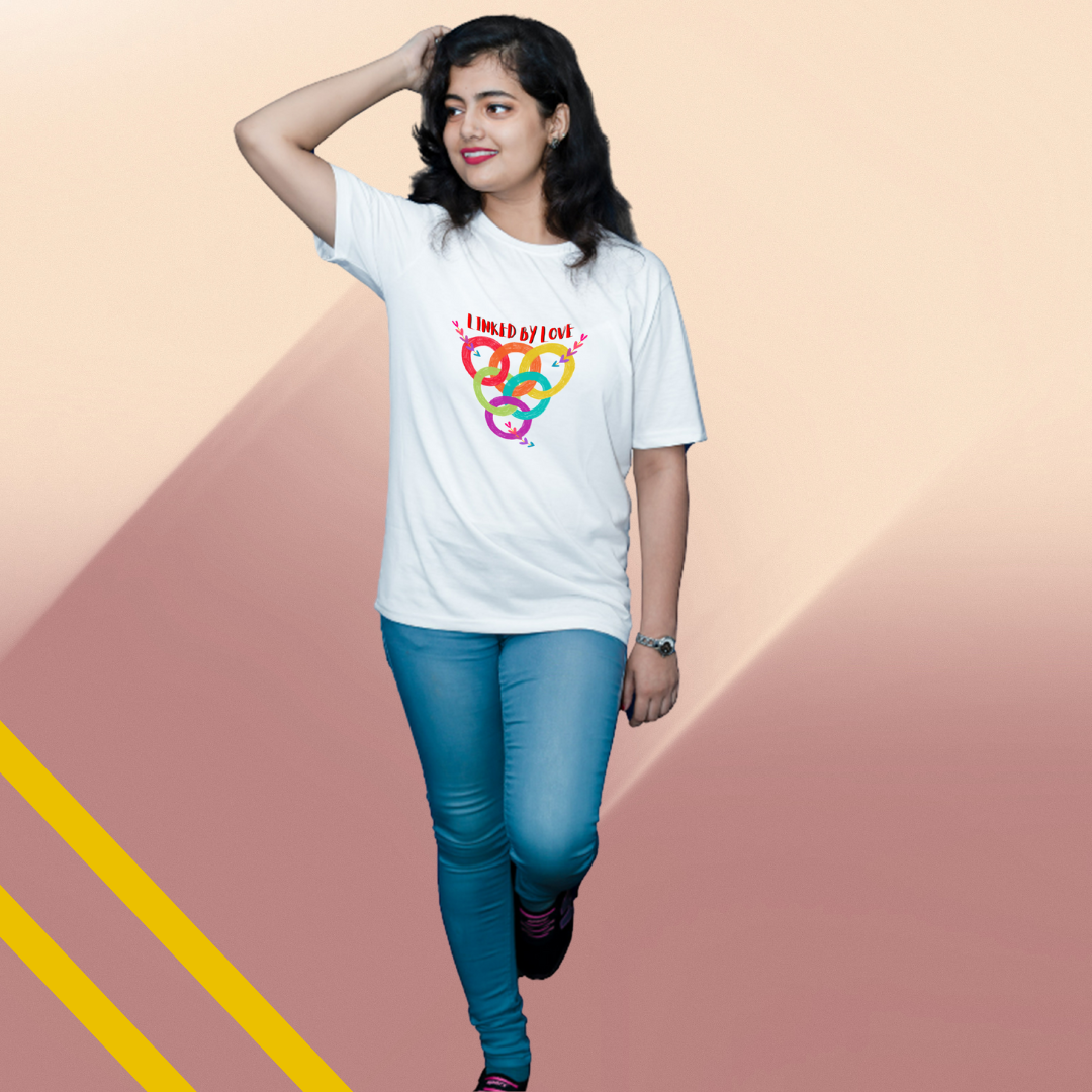 Show Your Love with Our "Linked By Love" Printed Women's White T-Shirt