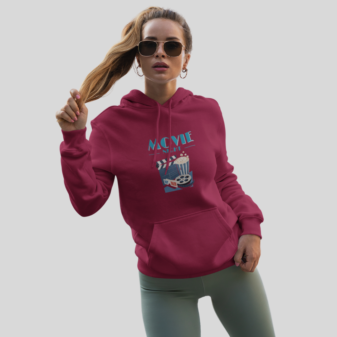 Cozy up with the Women's "Movie Night" Printed Maroon Hoodie