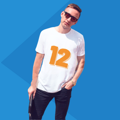 Number 12 white printed t-shirt for men half sleeves under 500