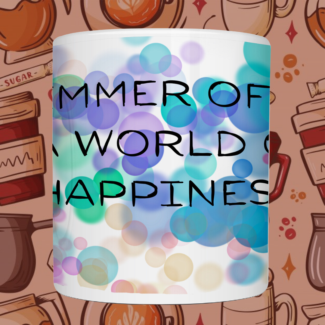 "Glimmer of Life , World of Happiness" Printed Ceramic Mug - Sip with Joyful Spirit