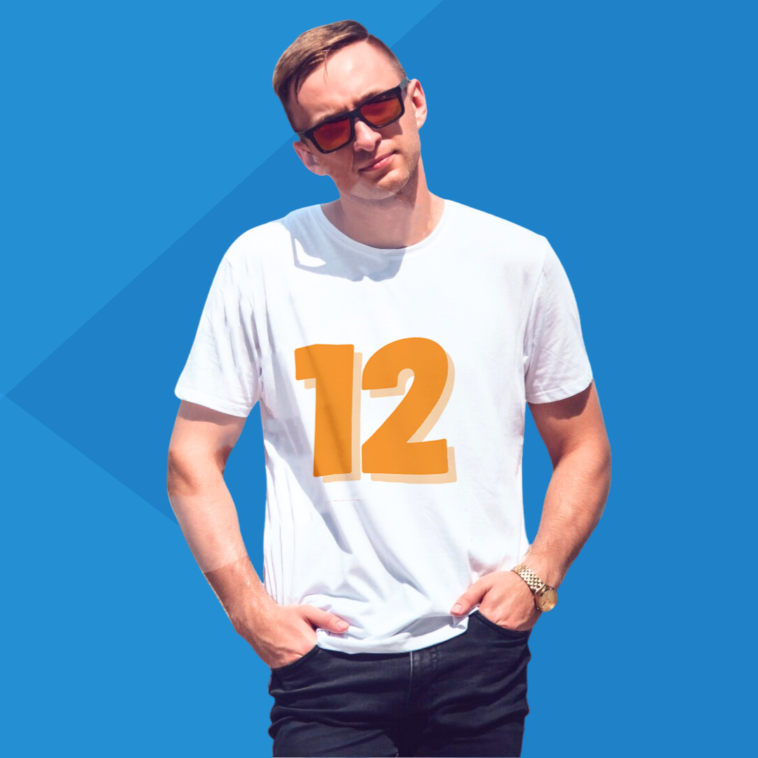 Number 12 white printed t-shirt for men half sleeves best