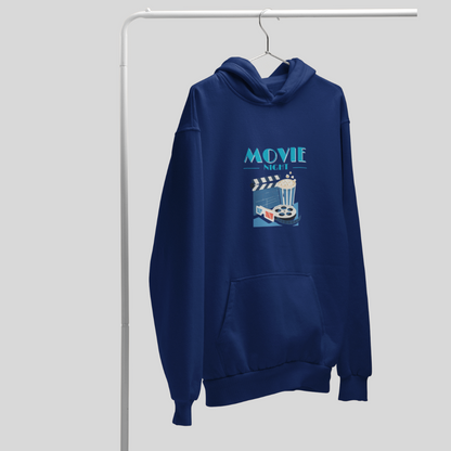 Get Ready for a Cozy Night with Men's "Movie Night" Printed Blue Hoodie!