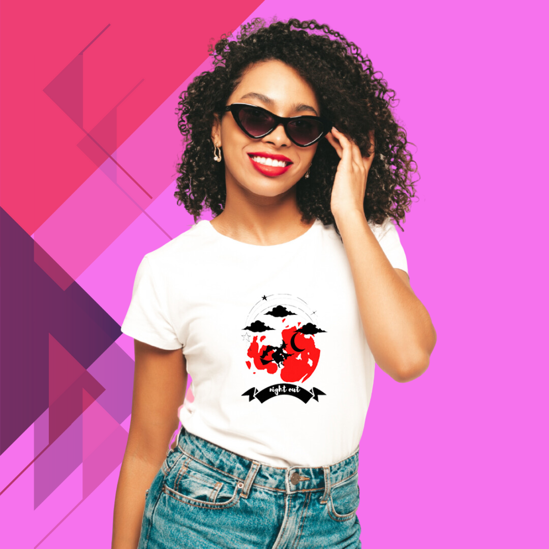 "Get Ready for a Night Out with Our 'Night Out' Women's Printed White T-shirt"