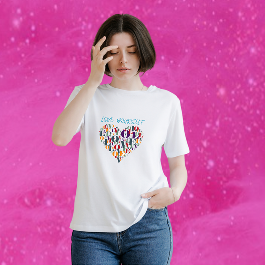 Women's "Love Yourself" Printed White T-Shirt - Embrace Your Inner Beauty!