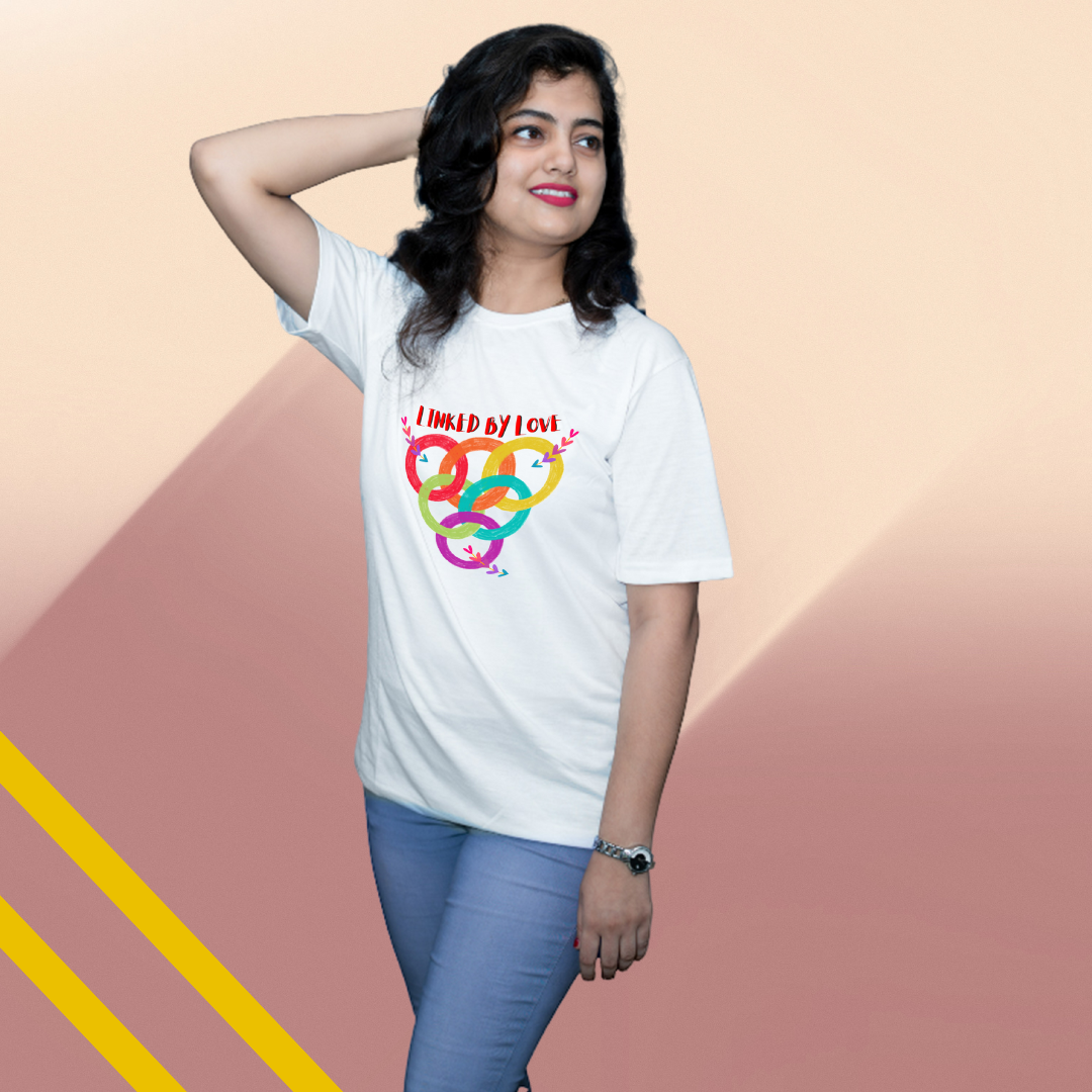 Show Your Love with Our "Linked By Love" Printed Women's White T-Shirt