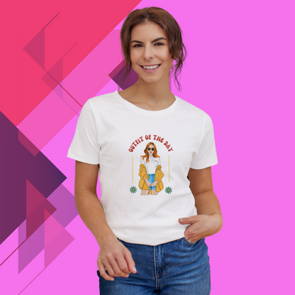 "Step Up Your Style with Our 'Outfit of the Day' Women's Printed White T-shirt"