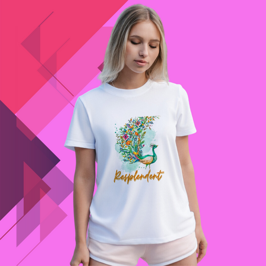 "Embrace Your Inner Beauty with Our 'Peacock' Women's Printed White T-shirt!"