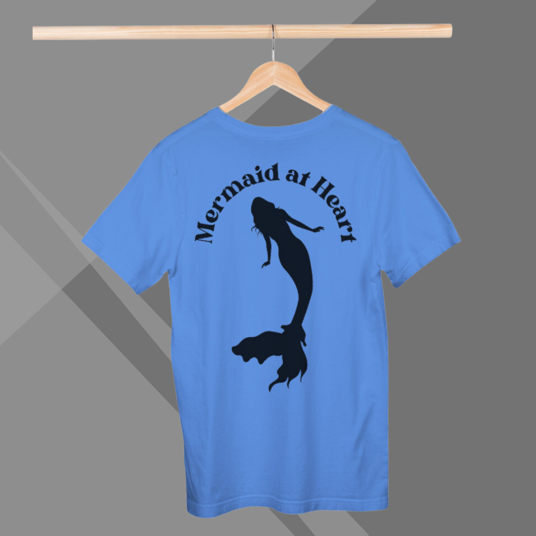 "Embrace Your Inner Mermaid with Women's 'Mermaid at Heart' Printed Blue T-Shirt"