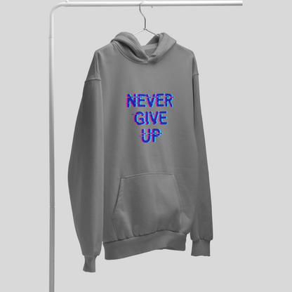 Stay Motivated with the "Never Give Up" Printed Grey Hoodie for Women