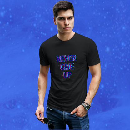 Stay Motivated with the "Never Give Up" Printed Men's Black T-shirt!