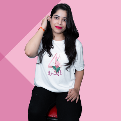 "Spread Positive Vibes with Our 'Number 4' Amicable Printed Women's White T-Shirt"