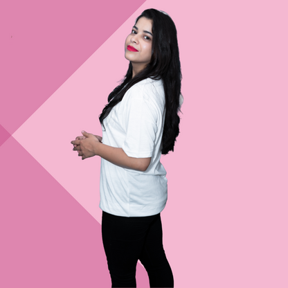 "Spread Positive Vibes with Our 'Number 4' Amicable Printed Women's White T-Shirt"