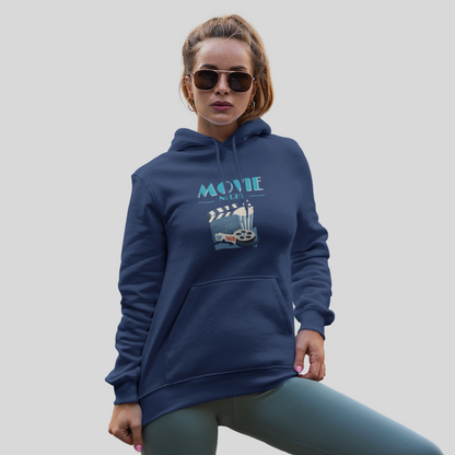 Cozy up with the Women's "Movie Night" Printed Blue Hoodie