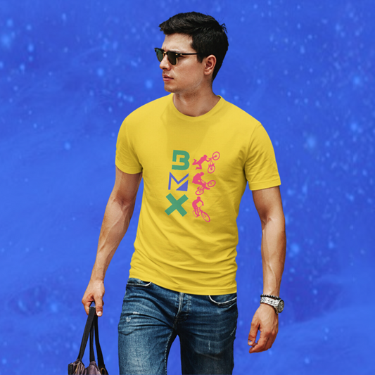 Ride in Style with the Men's "BMX" Printed Yellow T-shirt