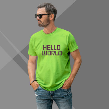 "Say 'Hello World' with this Men's Printed Green T-Shirt!"