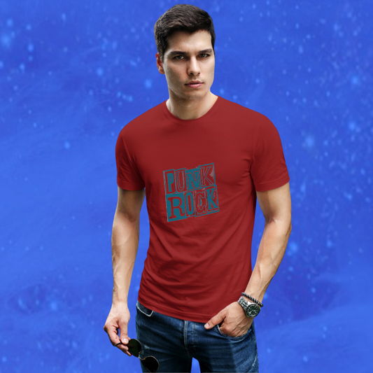 Men's "Punk Rock" Printed Maroon T-Shirt - Express Your Rebel Spirit!