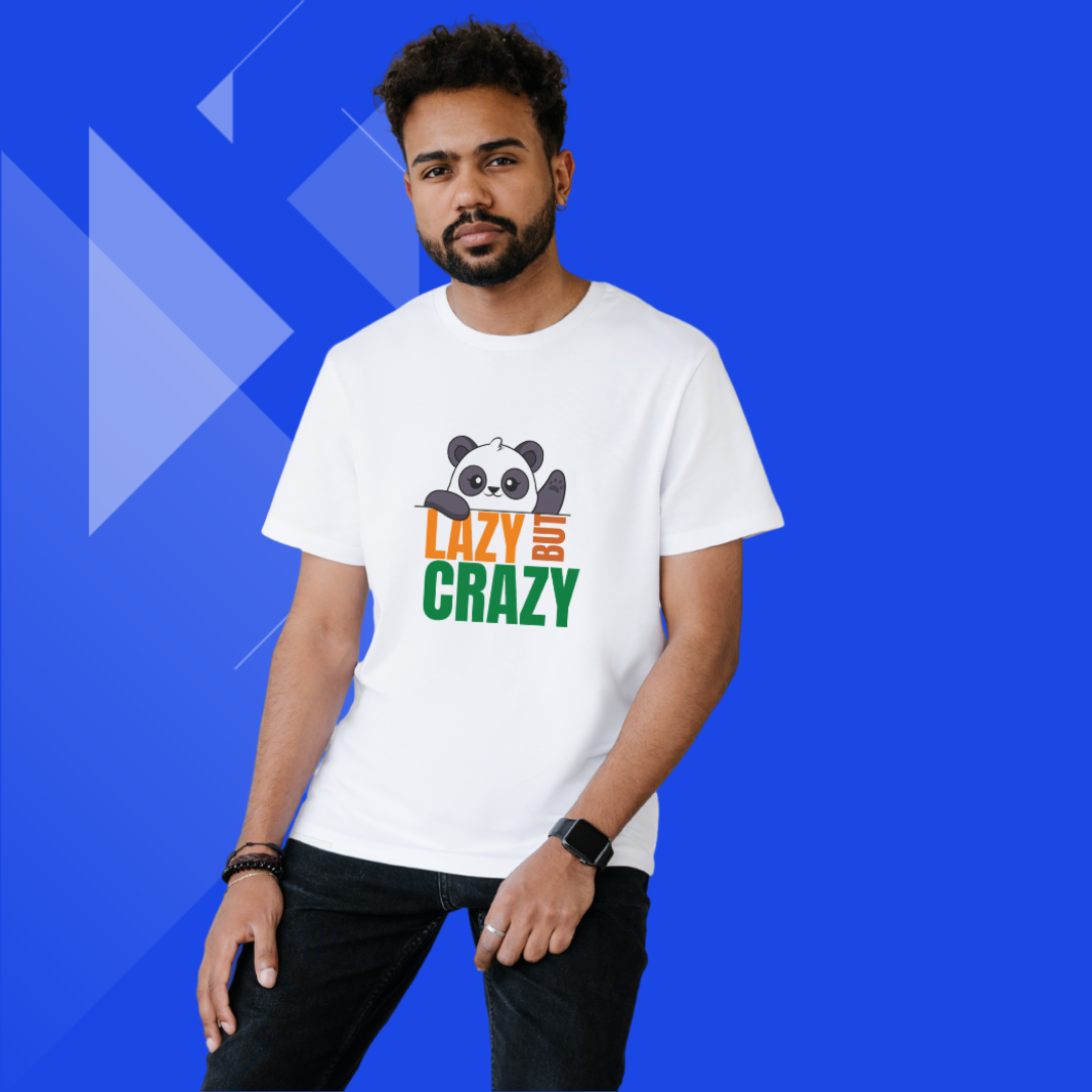 Embrace Your Laziness with Men's "Lazy But Crazy" Printed White T-Shirt