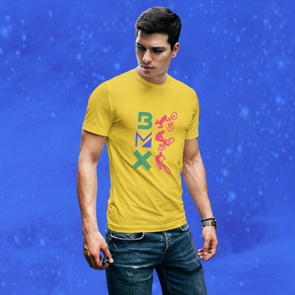 Ride in Style with the Men's "BMX" Printed Yellow T-shirt