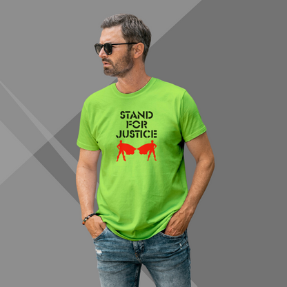 "Take a Stand for Justice with the 'Stand for Justice' Printed Men's Green T-Shirt"