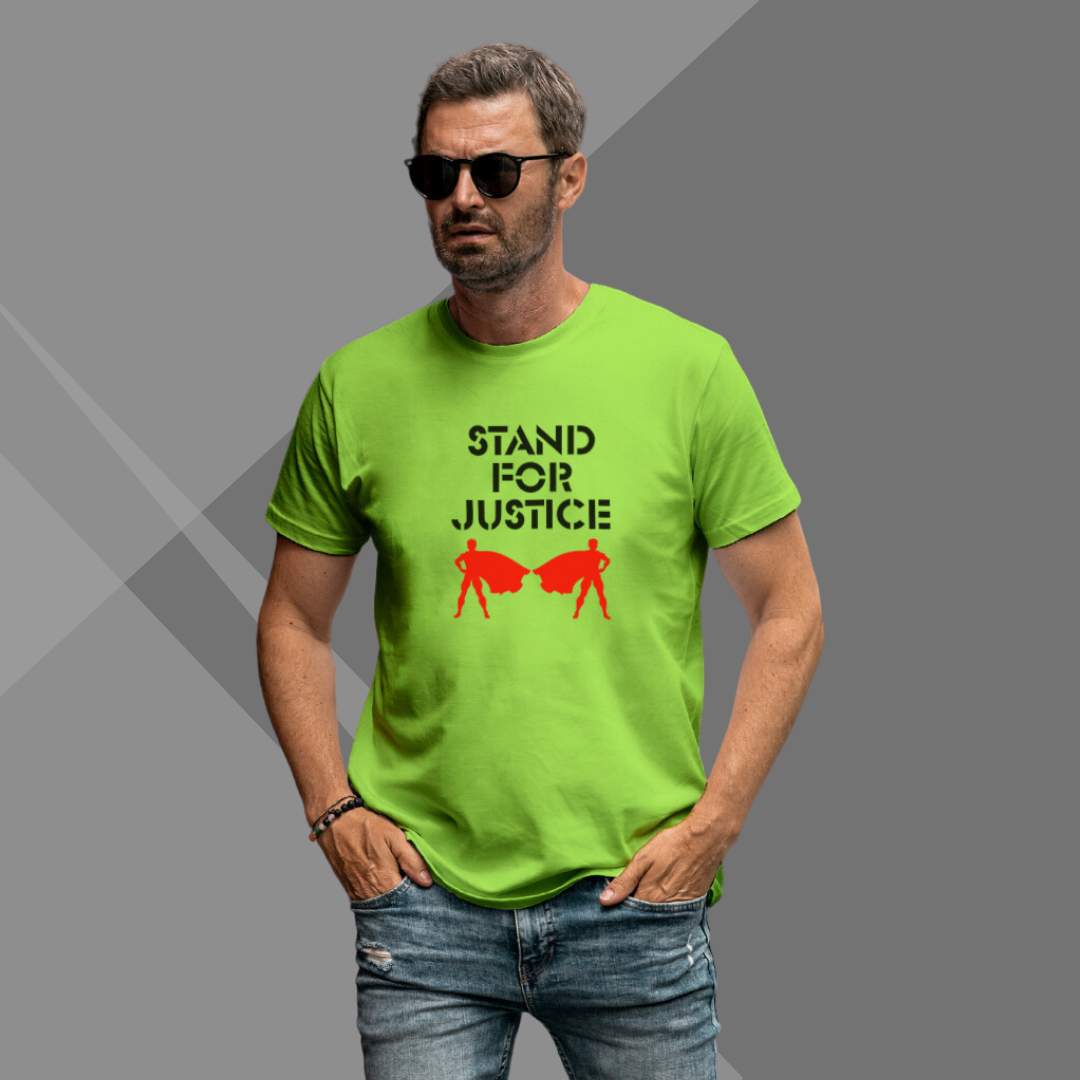 "Take a Stand for Justice with the 'Stand for Justice' Printed Men's Green T-Shirt"