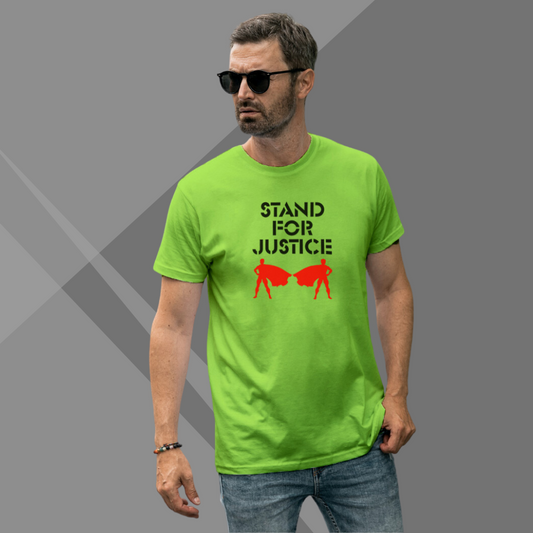 "Take a Stand for Justice with the 'Stand for Justice' Printed Men's Green T-Shirt"