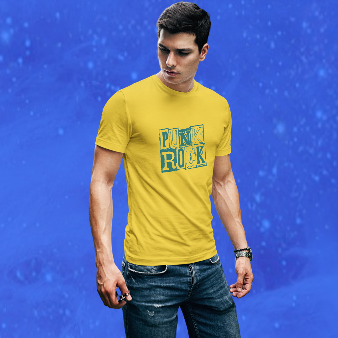 Men's "Punk Rock" Printed Yellow T-Shirt - Express Your Rebel Spirit!