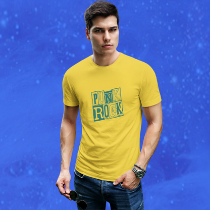 Men's "Punk Rock" Printed Yellow T-Shirt - Express Your Rebel Spirit!