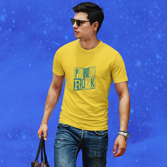 Men's "Punk Rock" Printed Yellow T-Shirt - Express Your Rebel Spirit!