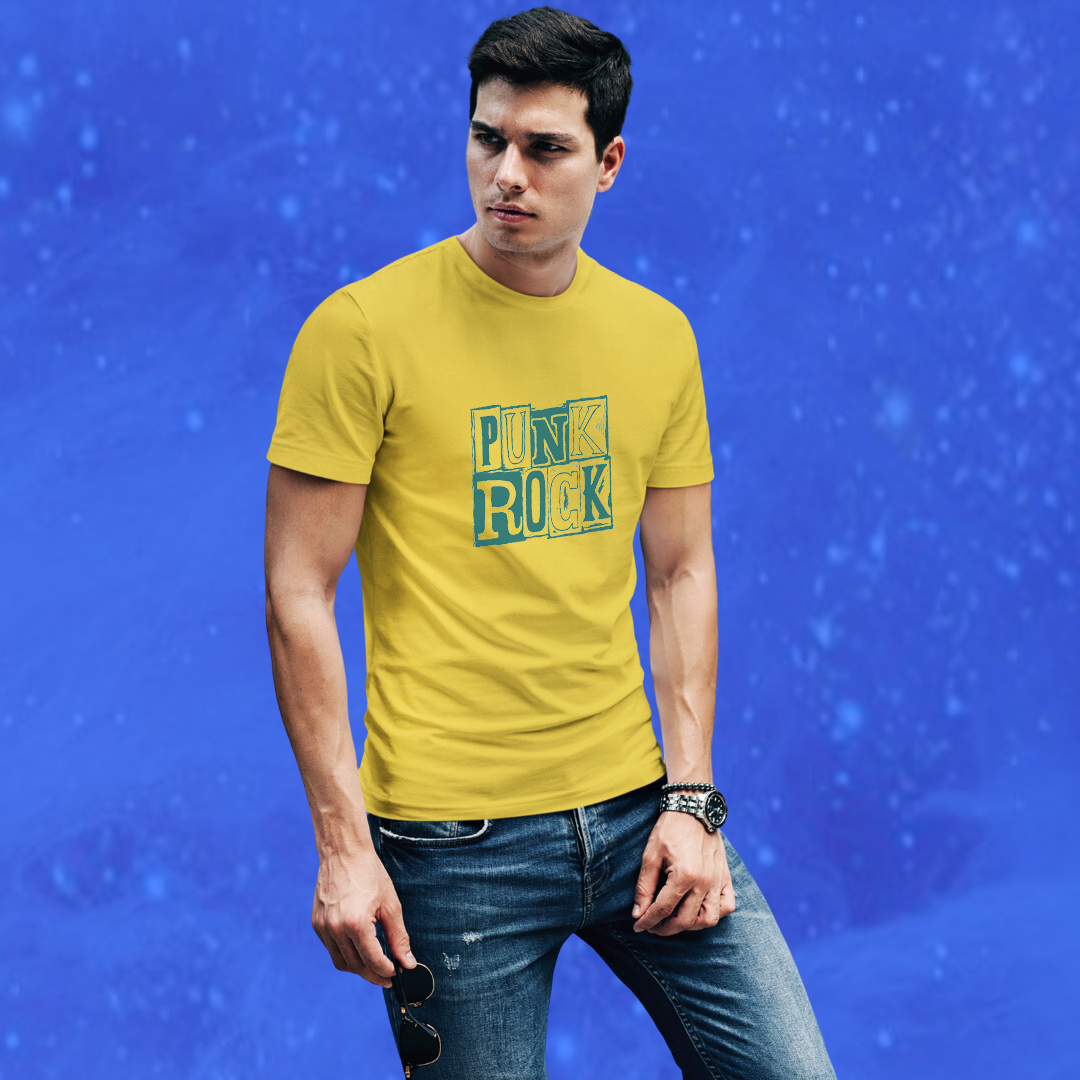 Men's "Punk Rock" Printed Yellow T-Shirt - Express Your Rebel Spirit!