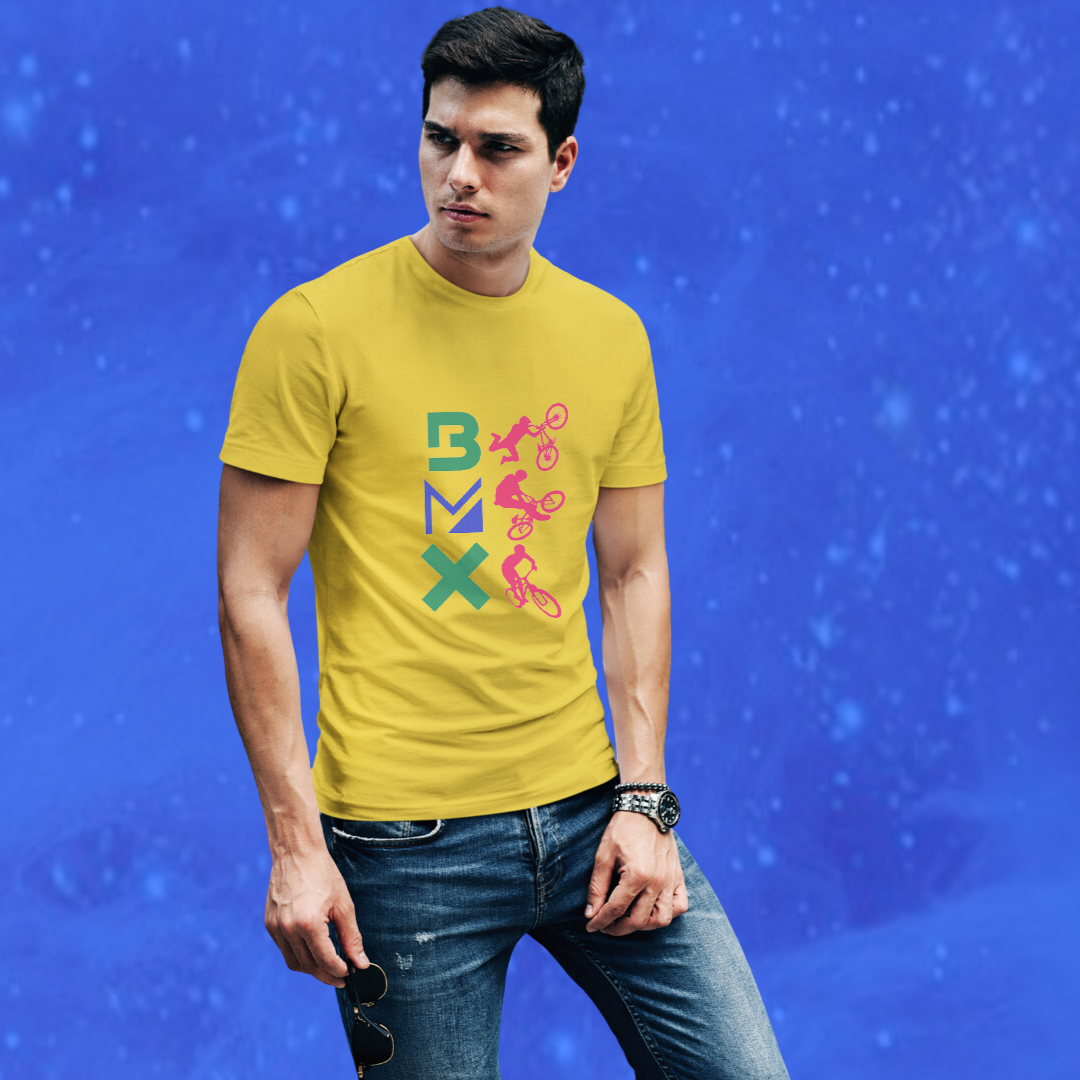 Ride in Style with the Men's "BMX" Printed Yellow T-shirt