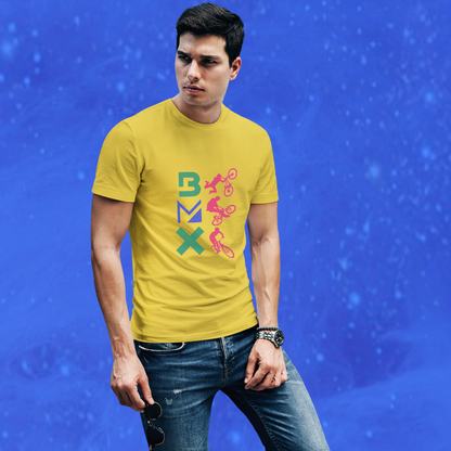 Ride in Style with the Men's "BMX" Printed Yellow T-shirt