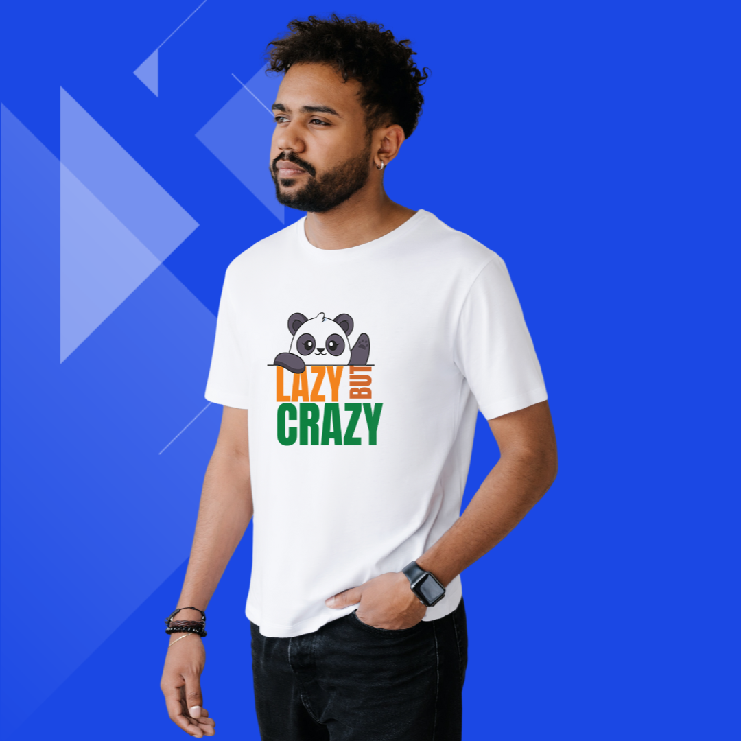 Embrace Your Laziness with Men's "Lazy But Crazy" Printed White T-Shirt