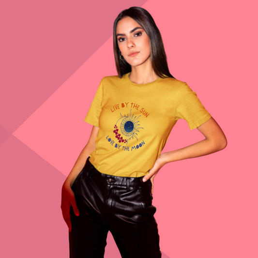 Live by The Sun Love by The Moon Printed Women's Yellow T-Shirt