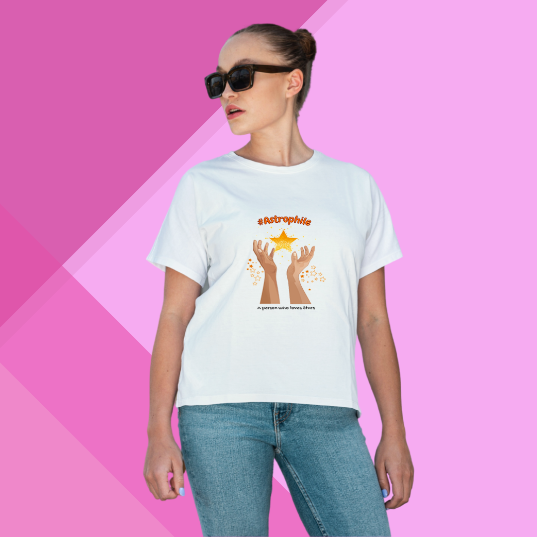 "Celebrate Your Love for the Cosmos with This Women's '#Astrophile' Printed White T-Shirt"