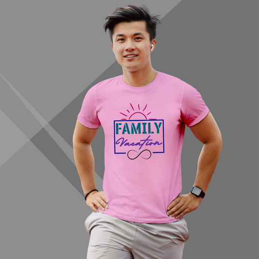 Family Vacation Printed Men's Pink T-Shirt - Travel Men's T-Shirt