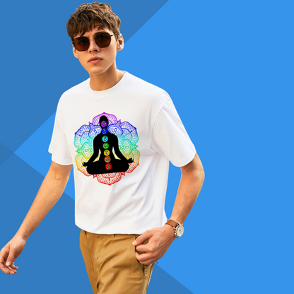 Meditation Chakra Printed Men's White T-Shirt - Inner Chakra Activation T-Shirt