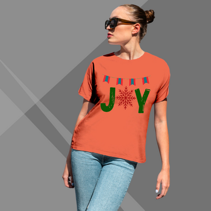 Joy Printed Women's Orange T-Shirt - Women's Playful T-Shirt