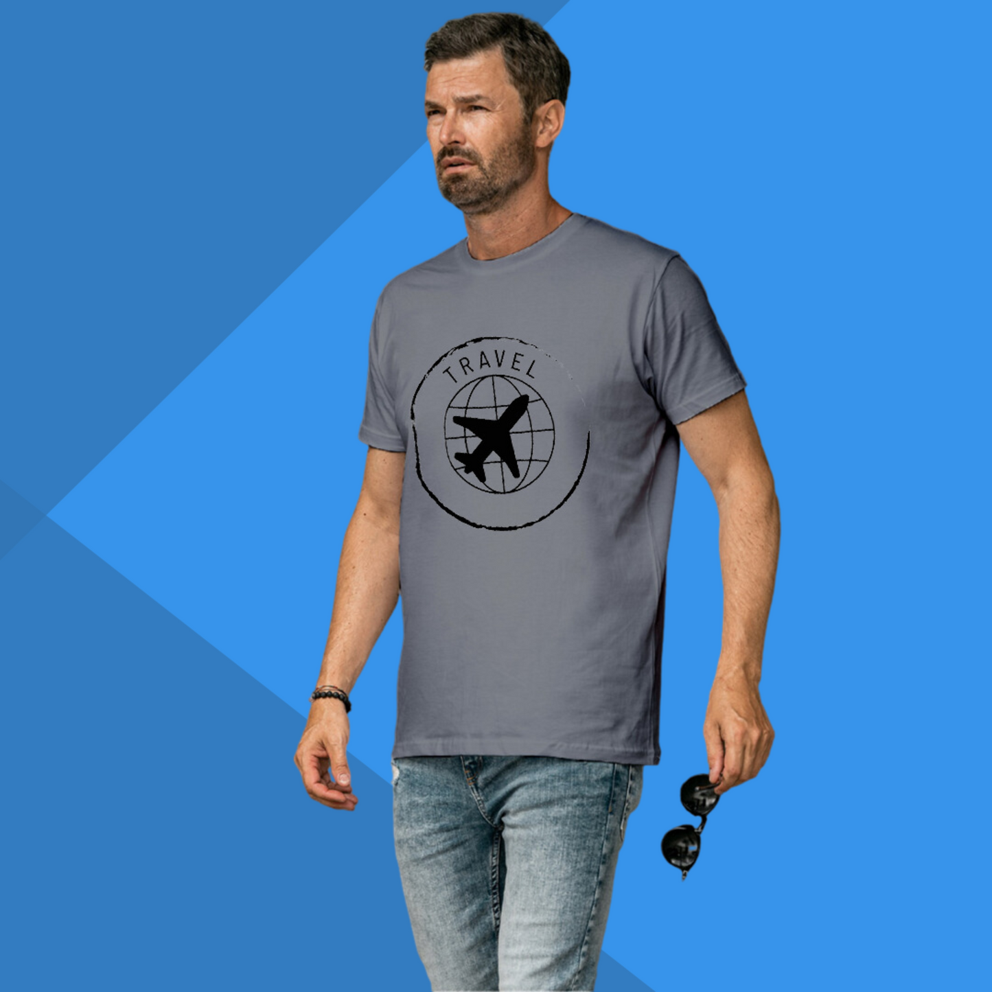 Travel World Printed Men's Grey T-Shirt - T-Shirt for Travel Enthusiasts