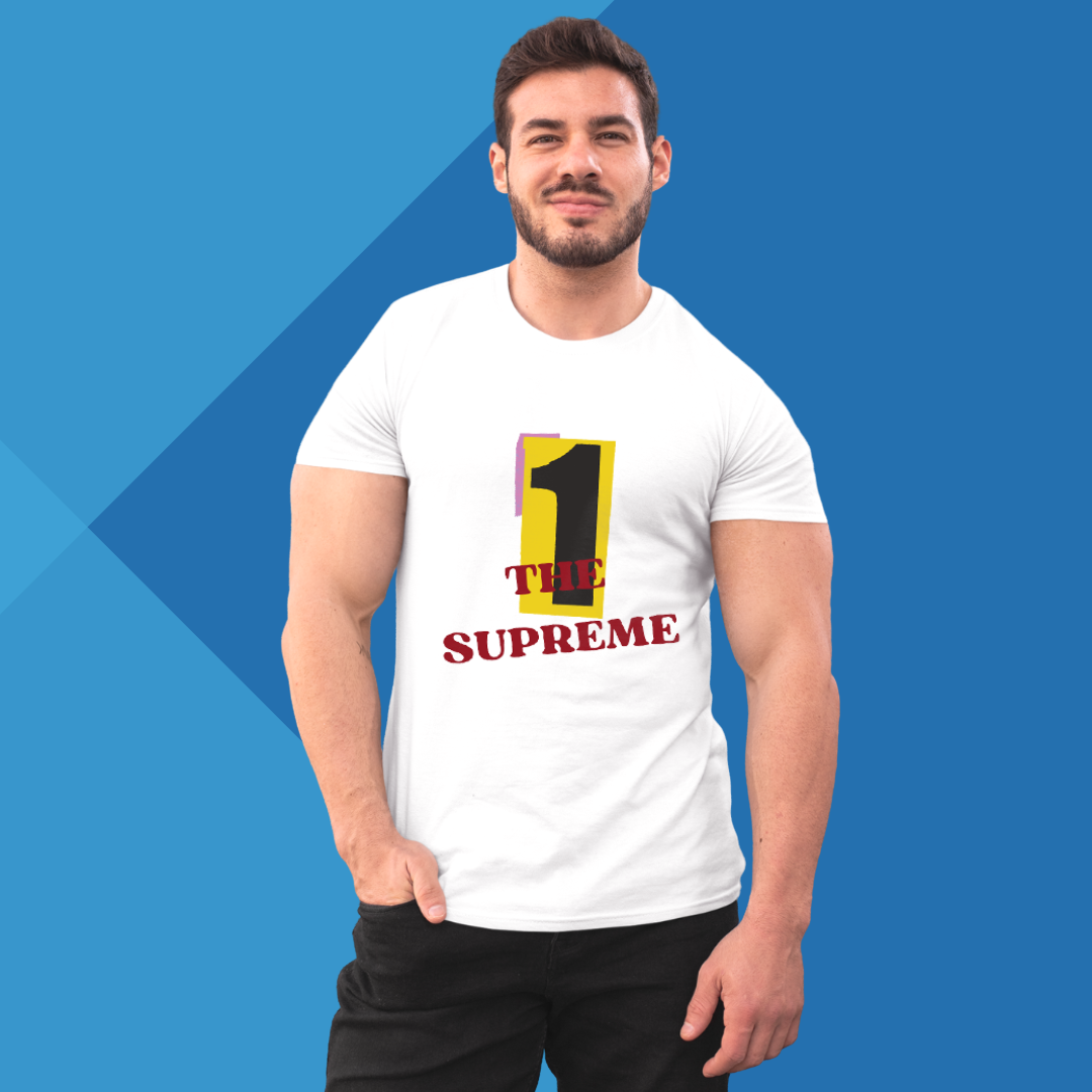 Number 1 white printed t-shirt for men half sleeves