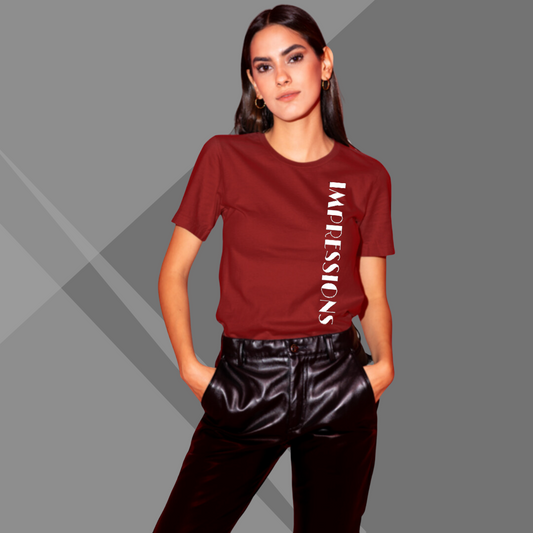 Women's IMPRESSION Printed Maroon Premium T-Shirt - Best Selling Women's Cotton T-Shirt