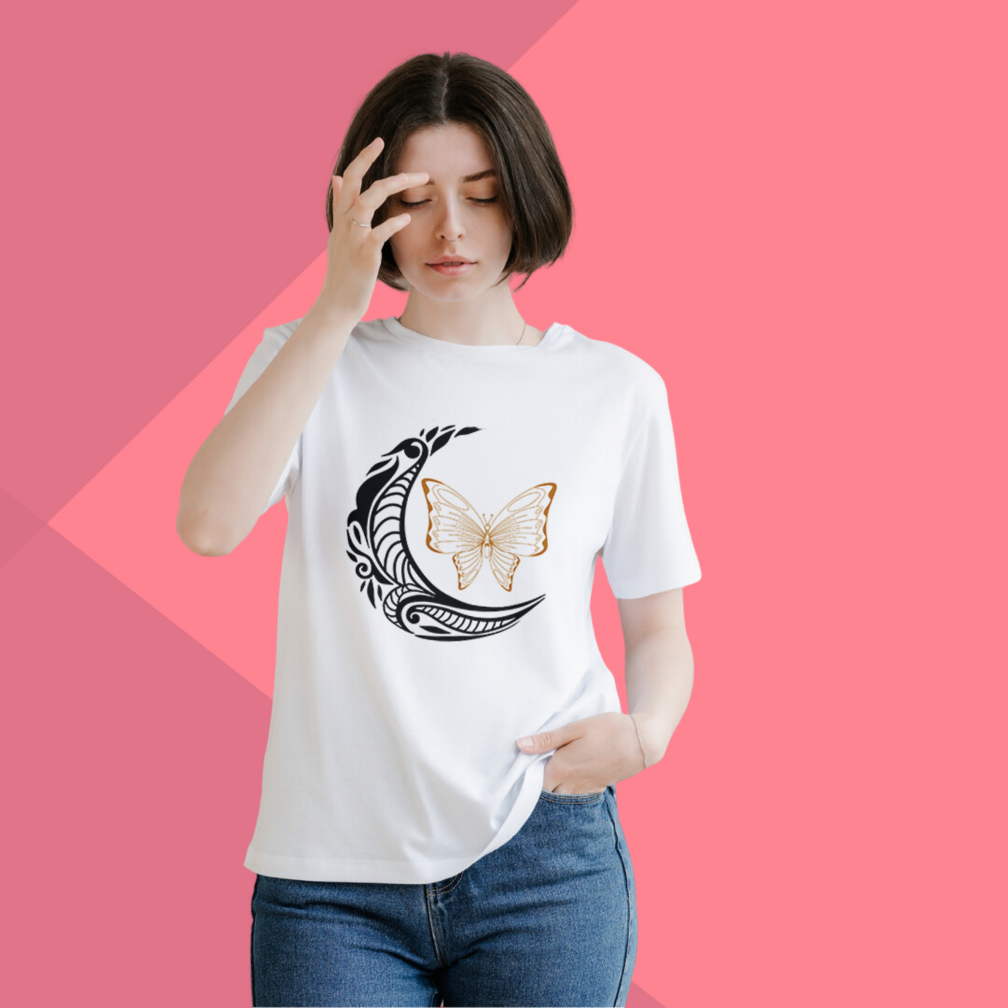 Moon Printed Women's White Mystical T-Shirt - Women's Cosmic T-Shirt