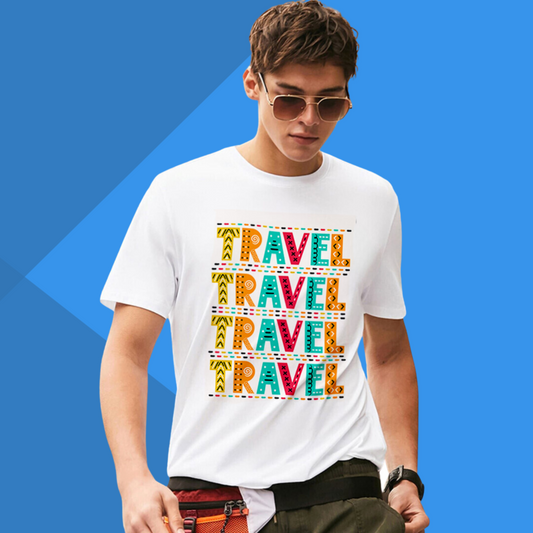 Colorful TRAVEL Printed Men's White Funky T-Shirt