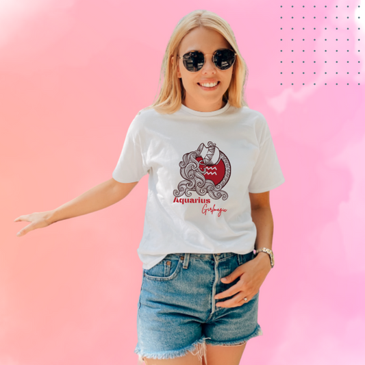 Show off Your Personality with Women's "Aquarius" Zodiac Sign Printed White T-Shirt