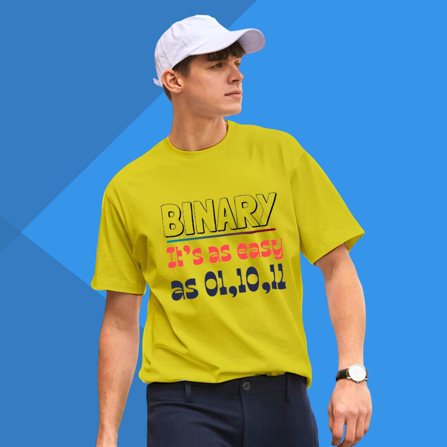 Binary Printed Men's Yellow T-Shirt - Quirky Men's T-Shirt